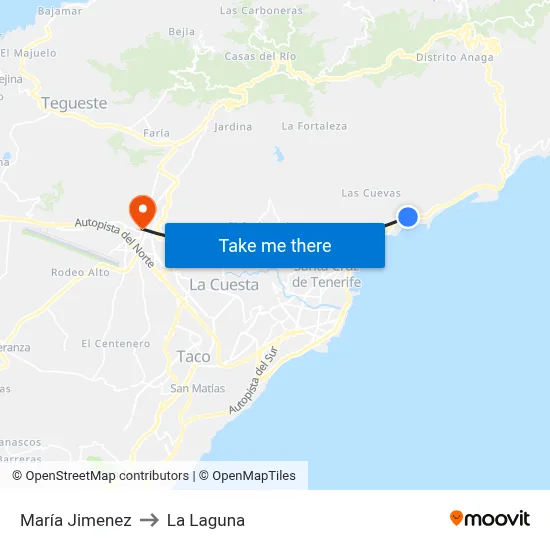 María Jimenez to La Laguna map
