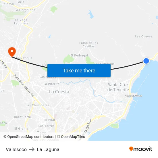 Valleseco to La Laguna map
