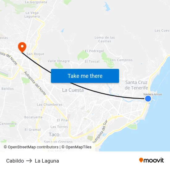 Cabildo to La Laguna map