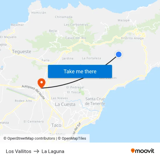 Los Vallitos to La Laguna map