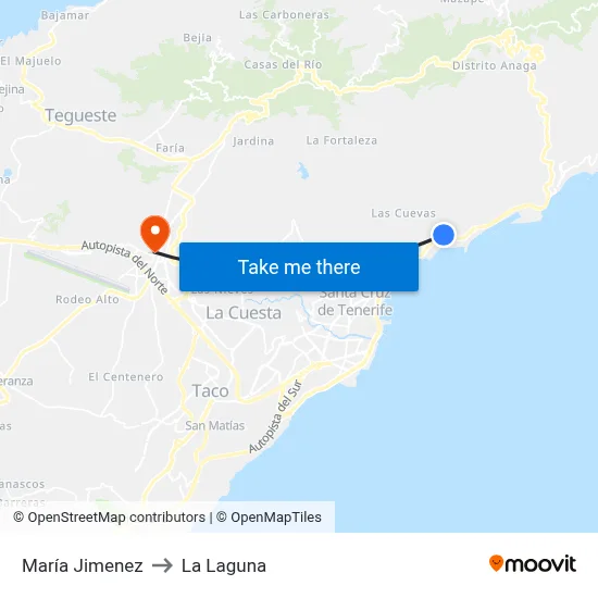 María Jimenez to La Laguna map