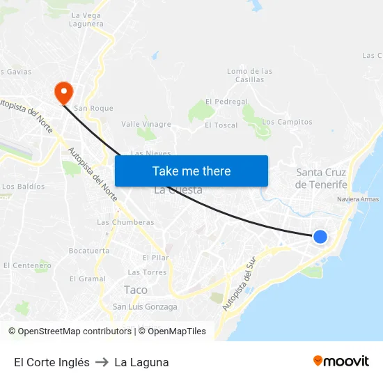 El Corte Inglés to La Laguna map