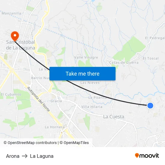 Arona to La Laguna map