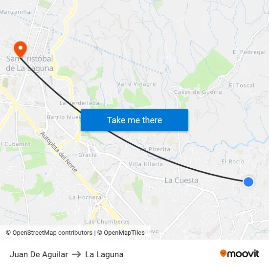 Juan De Aguilar to La Laguna map