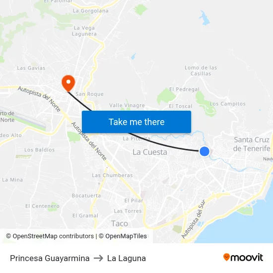 Princesa Guayarmina to La Laguna map