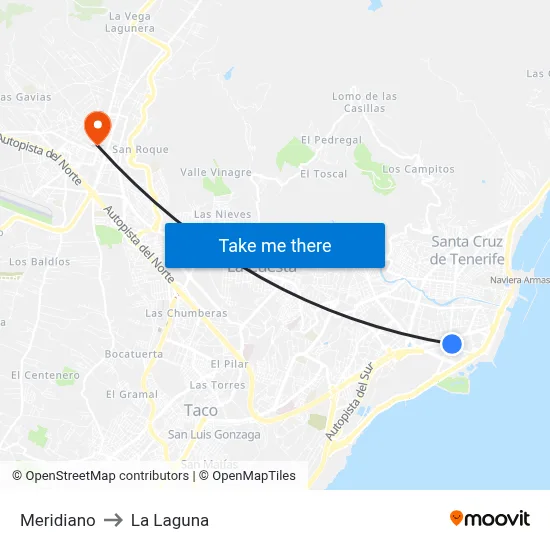 Meridiano to La Laguna map