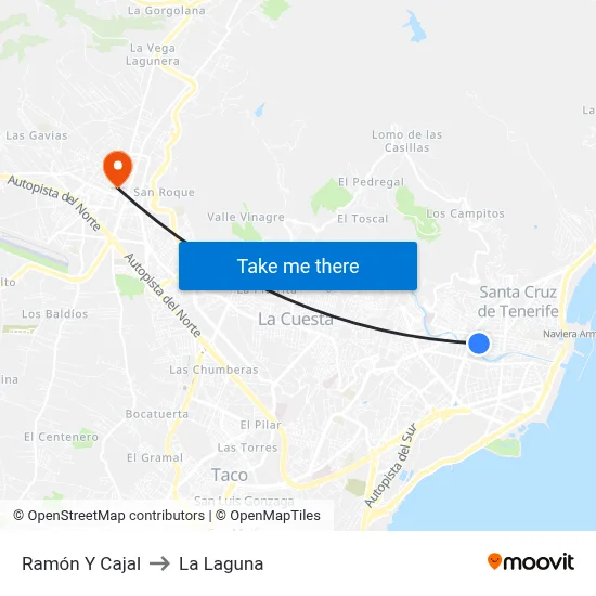 Ramón Y Cajal to La Laguna map