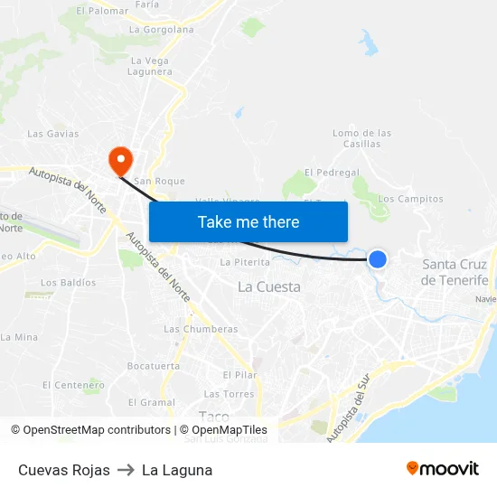 Cuevas Rojas to La Laguna map