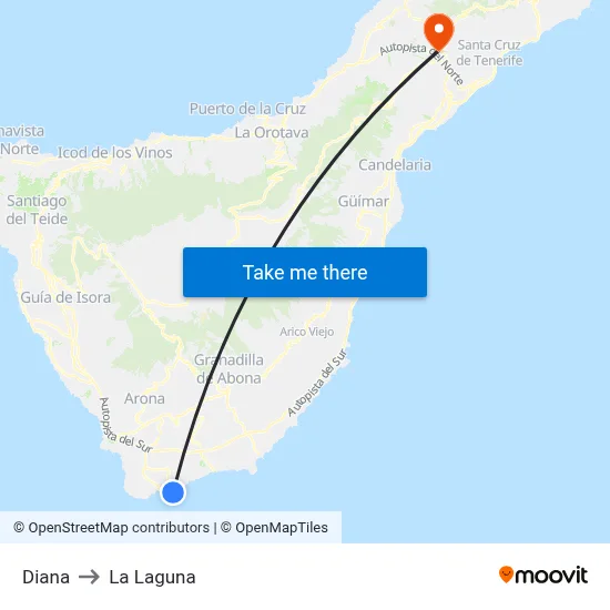 Diana to La Laguna map