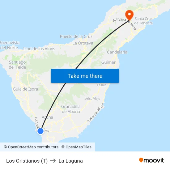 Los Cristianos (T) to La Laguna map