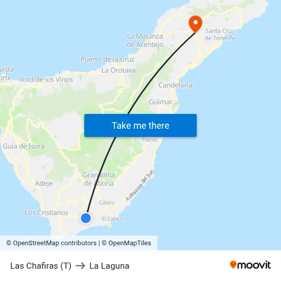 Las Chafiras (T) to La Laguna map