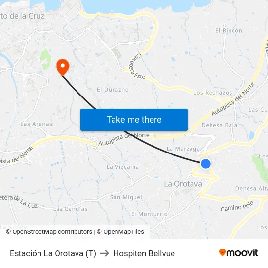 Estación La Orotava (T) to Hospiten Bellvue map