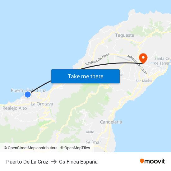 Puerto De La Cruz to Cs Finca España map