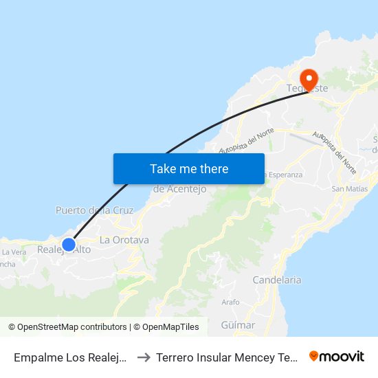 Empalme Los Realejos (T) to Terrero Insular Mencey Tegueste map