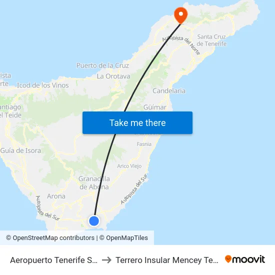 Aeropuerto Tenerife Sur (T) to Terrero Insular Mencey Tegueste map