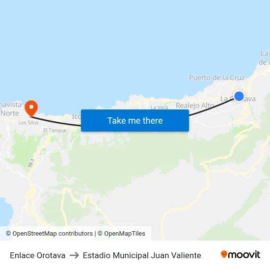 Enlace Orotava to Estadio Municipal Juan Valiente map
