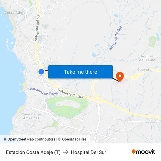 Estación Costa Adeje (T) to Hospital Del Sur map