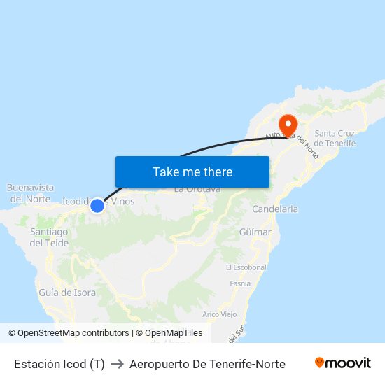 Estación Icod (T) to Aeropuerto De Tenerife-Norte map