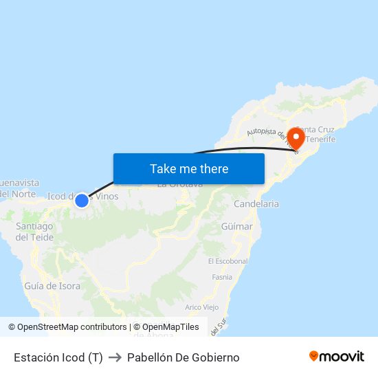 Estación Icod (T) to Pabellón De Gobierno map