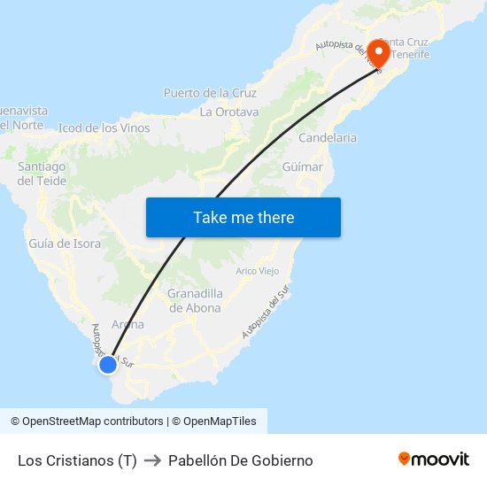 Los Cristianos  (T) to Pabellón De Gobierno map