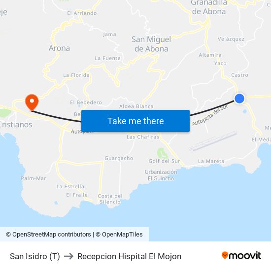 San Isidro (T) to Recepcion Hispital El Mojon map
