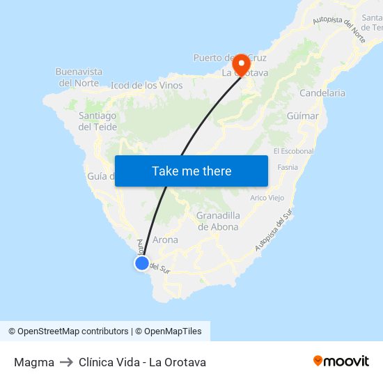 Magma to Clínica Vida - La Orotava map