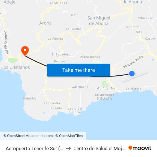 Aeropuerto Tenerife Sur (T) to Centro de Salud el Mojón map