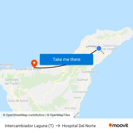 Intercambiador Laguna (T) to Hospital Del Norte map