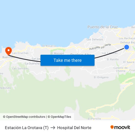 Estación La Orotava (T) to Hospital Del Norte map