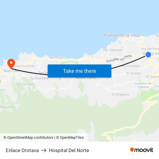 Enlace Orotava to Hospital Del Norte map