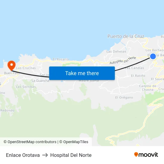 Enlace Orotava to Hospital Del Norte map