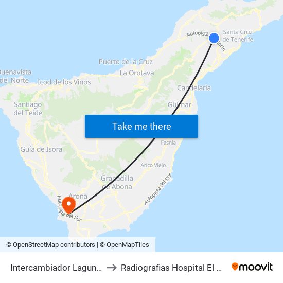 Intercambiador Laguna (T) to Radiografias Hospital El Mojon map