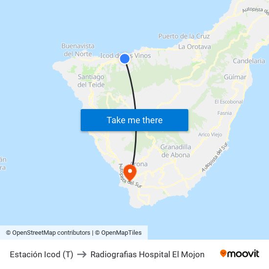 Estación Icod (T) to Radiografias Hospital El Mojon map