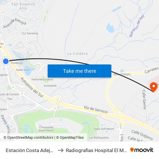 Estación Costa Adeje (T) to Radiografias Hospital El Mojon map