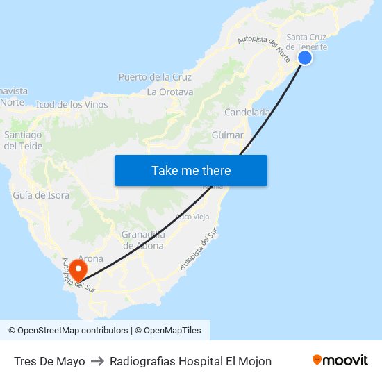 Tres De Mayo to Radiografias Hospital El Mojon map