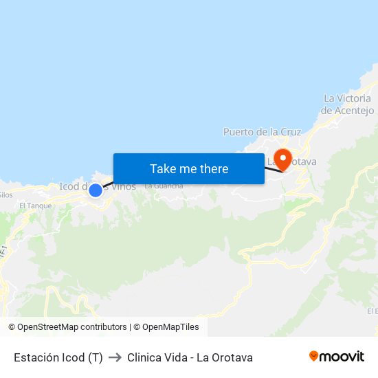 Estación Icod (T) to Clinica Vida - La Orotava map
