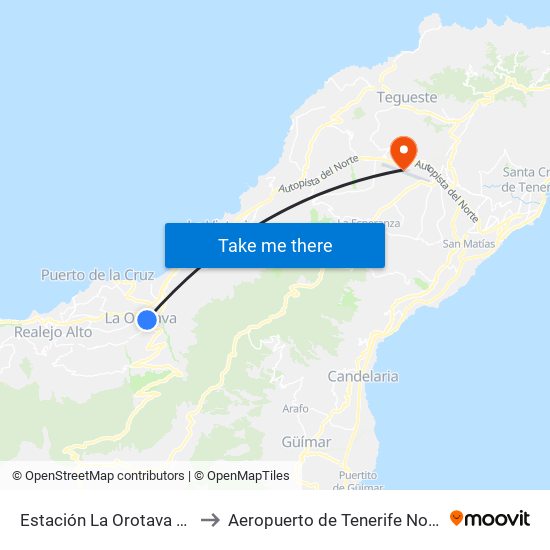 Estación La Orotava (T) to Aeropuerto de Tenerife Norte map
