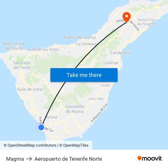 Magma to Aeropuerto de Tenerife Norte map