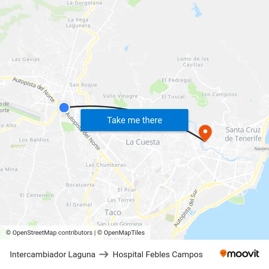 Intercambiador Laguna to Hospital Febles Campos map