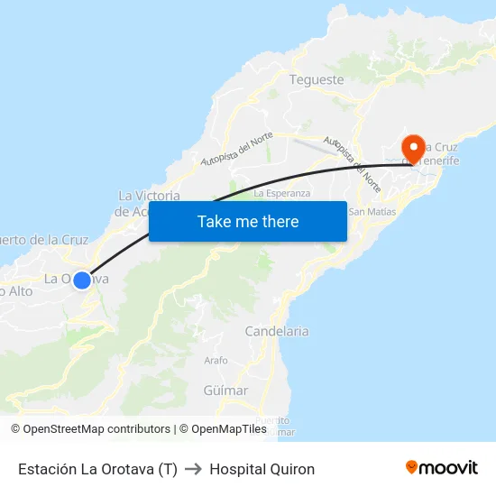 Estación La Orotava (T) to Hospital Quiron map