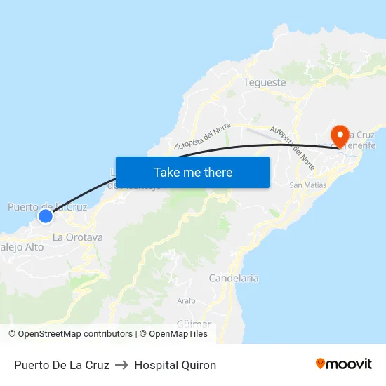 Puerto De La Cruz to Hospital Quiron map