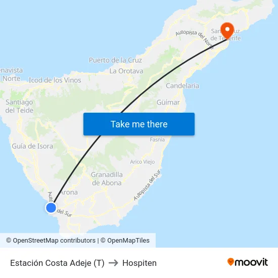 Estación Costa Adeje (T) to Hospiten map