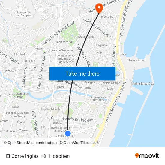 El Corte Inglés to Hospiten map