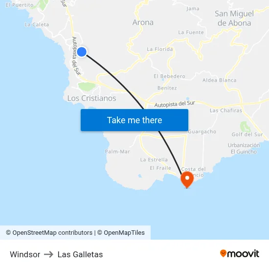 Windsor to Las Galletas map