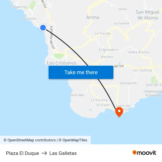 Plaza El Duque to Las Galletas map