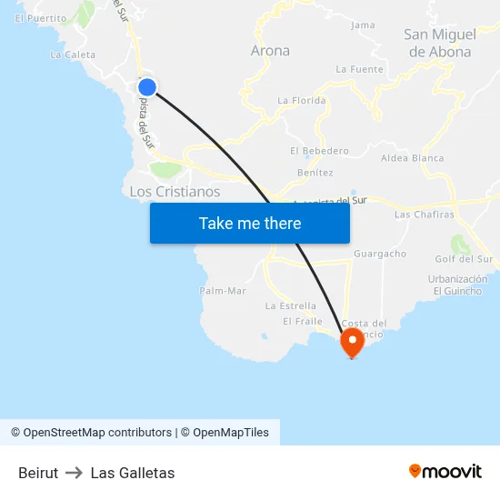 Beirut to Las Galletas map