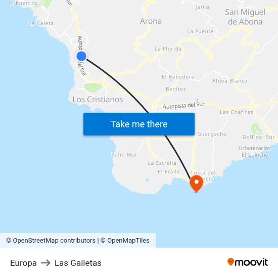 Europa to Las Galletas map