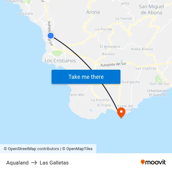 Aqualand to Las Galletas map