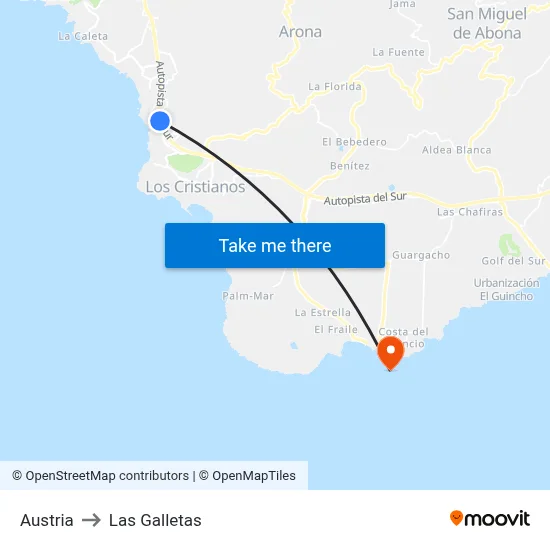 Austria to Las Galletas map