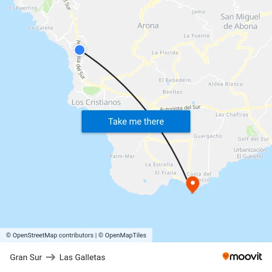 Gran Sur to Las Galletas map